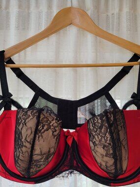 Cacique Balconette Red Satin and Lace 44D